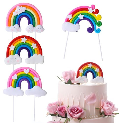 Jeffdad 4 Stück Regenbogen Tortendeko, Wolke Regenbogen Cake Topper 4 Formen Bunte Kuchendekoration Geburtstag Kuchendeko Regenbogen Cake Topper Kuchen Dekoration für Kinder