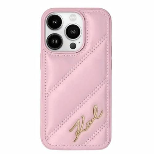 CG MOBILE Karl Lagerfeld KLHCP15LPQDSMGP Hülle für iPhone 15 Pro 6.1 Rosa hardcase Diagonal Quilted Script