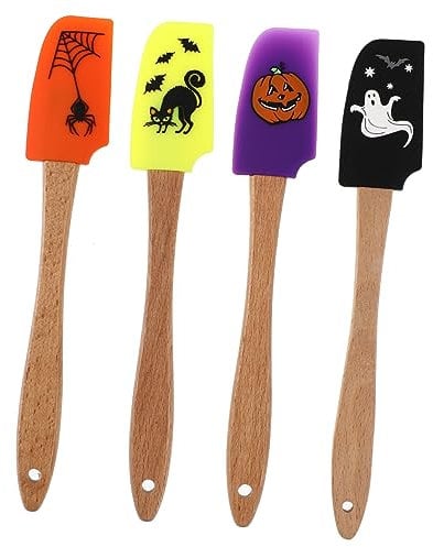 Warmhm 4 Stück Halloween-Schaber Butterstreuer Kuchendekorationsspatel Gebäck Spachtel Backen Ofen küchenmaschiene kochgeschirr Halloween- Teigschaber Backgerät Cremespatel Hölzern