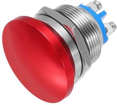 sourcing map 1 interrupteur à bouton poussoir momentané à tête champignon 5 A 250 V AC 22 mm Rouge 1NO étanche IP65 SPST Installation ronde bombée 2 vis à pied interrupteur