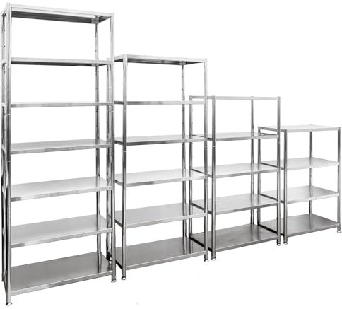 shelfr 4er Set Edelstahl Regal - 296x41x200 - Schwerlastregal 4-7 Ebenen - Metallregal Stahlregal Lastenregal 40 tief - Standregal Lagerregal Vorratsregal für Abstellraum Regal Speisekammer Regal