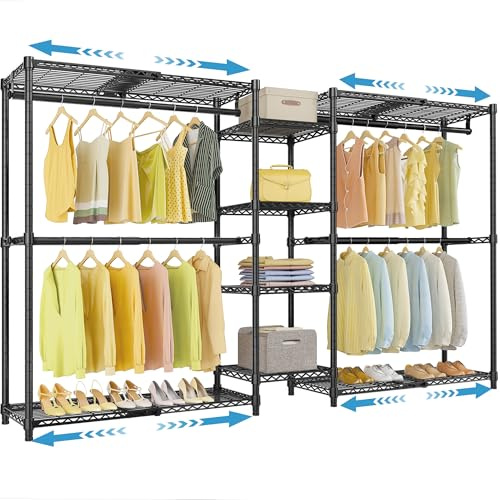 VIPEK X3 – Portant à vêtements extensible robuste et réglable de 1,5 m à 2,4 m avec étagères flexibles et tringles de suspension, grand portant à vêtements autoportant pour suspendre des vêtements,