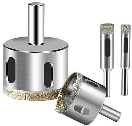 Broca de Diamante,4 piezas Juego de Taladro Diamante, incluye brocas de Diamante de 8/10/35/60 mm, adecuadas para perforar azulejos, mármol y vidrio