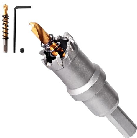 GPtzlei Scie Cloche en Carbure de Tungstène pour Métal Dur - Trous Précision dans Acier Inoxydable et Métaux Ferreux - Compatible Perceuse Visseuse et Perceuse à Colonne (25mm)