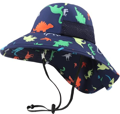 DRESHOW Sonnenhut Baby mit Großer Krempe, Nackenschutz Verstellbarer Faltbare Bedruckte Sommerhut Hut Atmungsaktiv UV-Schutzsonnenhut