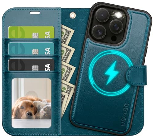 OCASE for iPhone 13 Pro Case, Detachable 2 in 1 PU Leather Wallet Case with Card Holders, Wireless Charging, RFID Blocking, Kickstand, Shockproof Flip Folio Phone Cover, Peacock Blue