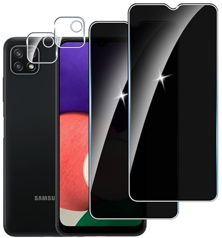 [2+2 Pièces] Anti-Espion Verre Trempé pour Samsung Galaxy A22 5G, 3 Pièces Protection Écran et 2 Pièces Caméra Arrière Protecteur,9H Dureté Film Protecteur Vitre, Sans Bulles,Anti-rayures