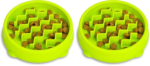 Catstages Kitty Slow Feeder Cat Bowl, Green (Pack of 2)