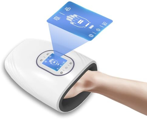 Elektrisches Handmassagegerät mit Wärme, 360° Luftkompression, 3 Intensitätsstufen, kabelloses Handmassagegerät mit Display, Finger, 10-Minuten, Perfekt für Senioren & Büro