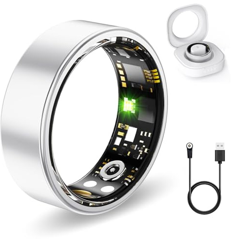Health Rings for Women Men, Fitness Tracker with Heart Rate,Blood Oxygen, Blood Pressure, Sleep Tracker, Step Tracker, No Subscription Fee IP68 Waterproof Smart Ring for iphone & Android (Silver 10#)