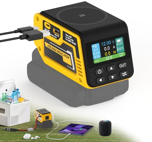 300W Power Voltage Regulator Compatible with Dewalt 20V Battery, 2V-30V Voltage Regulator with 1 DC Voltage Regulating Socket, 1 USB Ports & 100W Type-C Fast Charging, 15W Magnetic Wireless Charging