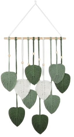 AXVRAV Boho Deko Makramee Wandbehang, Wandteppich Boho Deko mit Holzperlen und Grün Blätter, Tapisserie Wanddeko Handgemacht, für Schlafzimmer Kinderzimmer Wanddeko, 40 × 80 cm (Grün)