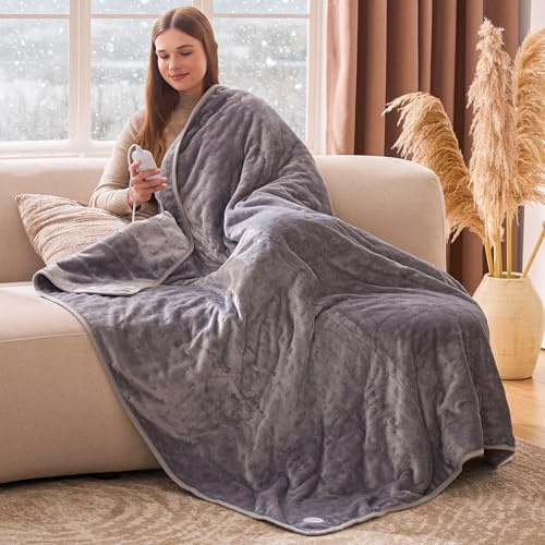Lesguyor Heated Blanket Electric 130 x 150 cm - Heating Blanket Electric Blankets with 6 Levels 1-12 Hours Auto Off Machine Washable Fast Heating Blankets, for Winter Cold Days