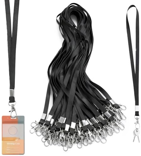 50 Stück Schlüsselband Schwarz mit Clip, 45 cm Lanyard Schlüsselbänder zum Umhängen, Nylon Umhängeband Schlüssel mit Swivel Schließe, Schlüsselband mit Karabiner für Ausweise, ID-Karten, Handy, Kinder