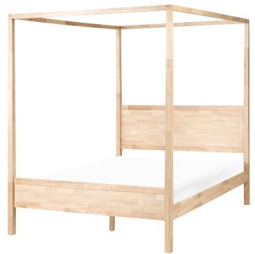 Beliani Himmelbett Holz Hellbraun 160 x 200 cm mit Lattenrost modern Hauterives