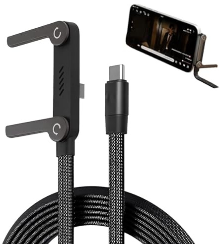 2-in-1 Invisible Holder Charger Cable – 240W Fast Charging Cord with Built-in Phone Stand, Type C and Folding Phone Holder 5ft for iPhone 15-17/Smartphones/Tablets (1Pcs)