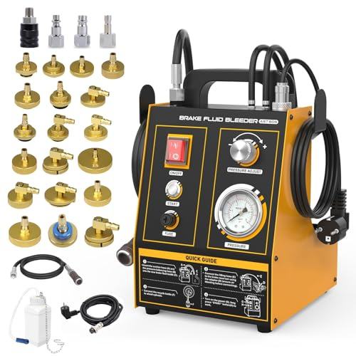 LUTIFIX AST605 Bremsenentlüfter KFZ Bremsenentlüftungsgerät, 220V Auto Pulsierendes Automatisch Bremsenentlüftungsset mit 20 Adaptern 0.7~2.5Bar Einstellbarerm Druck Bremsflüssigkeitswechselgerät