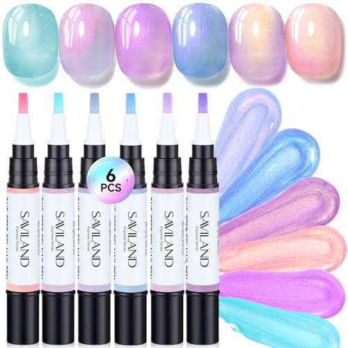 SAVILAND 6 Farben One Step Gel Nagellackstifte für Nägel | 3 In 1 Nagelkunststifte Maniküre Set, Nagellack Stift Schnelltrocknend Langhaltendes Nagellack Stift Set für Mädchen & Frauen
