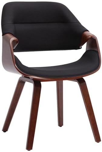 CLP Esszimmerstuhl gepolstert mit Armlehnen Maira, Design-Stuhl ergonomisch in Walnussoptik, Küchenstuhl bis 150 kg belastbar | Farbe walnuss/schwarz Material Stoff