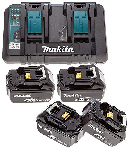 Makita DC18RD 14.4v/18v LXT Li-ion Twin Port Charger + 4 x BL1850 5Ah Batteries