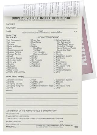J. J. Keller Detailed Driver's Vehicle Inspection Report Book, 25 Pack