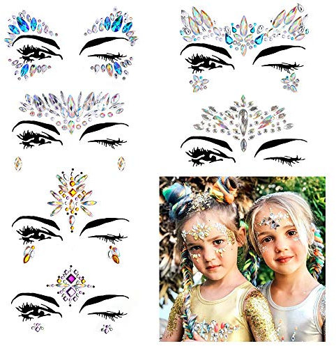 6 Sets Rave StrassFestival Gesicht Juwelen, Meerjungfrau Gesicht Edelsteine, Kristalle Bindi Regenbogen-Tränen Aufkleber, Gesicht Körper Temporäre Tattoos für Musikfestivals