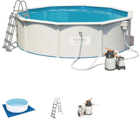 Bestway Hydrium Piscine 460 x 120 cm, Cap. 17 430 l, Pompe à Sable 58400 (3 785 Lt/H). Comprend : Tapis de Base, Skimmer Professionnel, échelle de sécurité et DVD