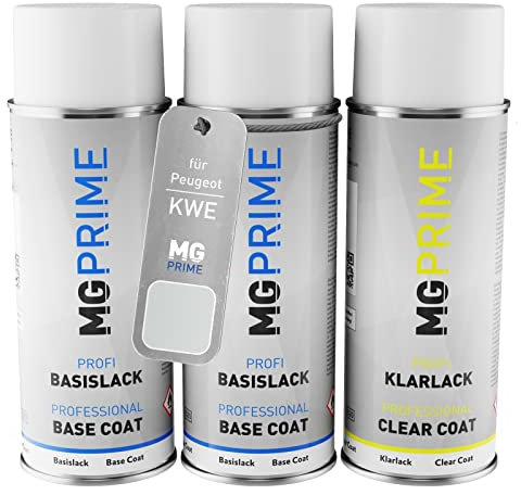 MG PRIME Peinture voiture kit bombe aérosol pour Peugeot KWE Blanc Nacre/Pearl White de fond de base de vernis bombe aérosol 400ml