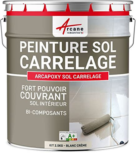 Peinture carrelage sol - Résine pour recouvrir faïence et carreaux - ARCAPOXY SOL CARRELAGE - 2.5 kg (jusqu'à 12.5 m² en 2 couches) Blanc crème RAL 9001 - ARCANE INDUSTRIES