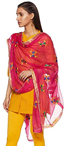 Weavers Villa Damen-Schal, indisches Handwerk, Dupatta, bestickt, rose, Large