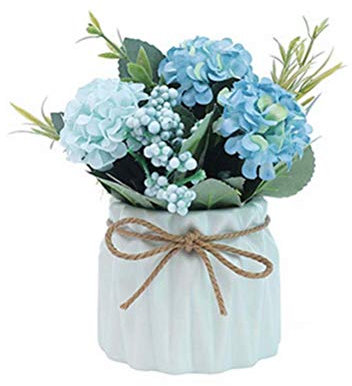 HMILYDYK Künstliche künstliche Blumen Keramik Topf Hortensien niedlich Schreibtisch Dekoration Mini Topfpflanze blau