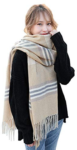 MIAOHAIYAN Damen Kaschmir Kariert Schal - Übergroßer Weicher Warmer Winterschal Umschlagtuch Poncho Mit Quasten, Khaki