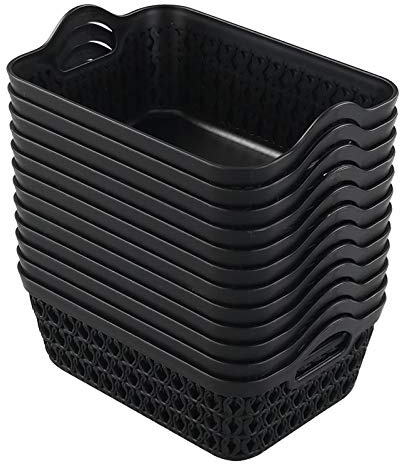 Dehouse Set of 12 Mini Plastic Storage Basket Tray, Black