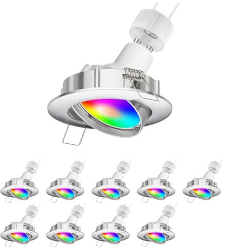 ledscom.de 10 Stück LED Decken-Einbaustrahler CIRC schwenkbar chrom matt inkl. Smart Home RGBW GU10 LED Lampe, 5,41W, 473lm