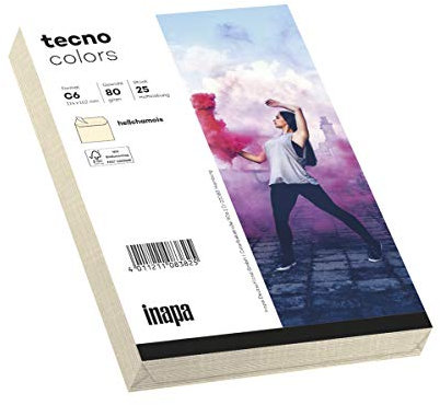 inapa Briefumschläge tecno Colors - DIN-C6 (114 x 162), 80 g, hell-chamois, haftklebend, ohne Fenster, 25 Stück