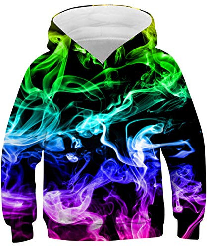 Belovecol 3D Kapuzenpullover Caosual Hoodie Jungen Mädchen Bunte Rauchen Lustige Pullover Gemusterte Sweatshirts mit Taschen 8 9 10 Jahre