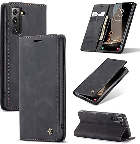 CaseMe UEEBAI - Funda Tipo Cartera para Samsung Galaxy S21 FE, M de Piel sintética, Estilo Vintage, Mate, con Tapa, Ranuras para Tarjetas, Cierre magnético, función de Soporte, a