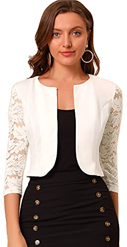 Allegra K Femme Shrug Dentelle Manches 3/4 Veste Habillée Soirée