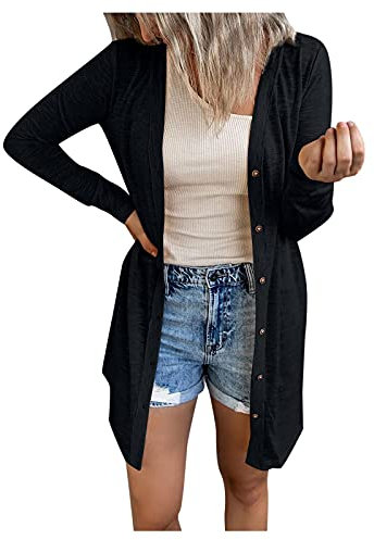 Dünn Strickjacke Damen Dasongff Elegant Langarm Outwear Lang Cardigan Sommer Offen Front Dünn Leicht Casual Frühling Oberteile Strickjacke Mantel Langarmshirt Longshirt Leichte Sommerjacke
