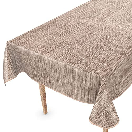 Tischdecke abwaschbar Wachstuch Wachstuchtischdecke Gartentischdecke Leinen-Optik Pflegeleicht Wasserabweisend 160 x 140 cm (Rechteckig) Braun mit Saum