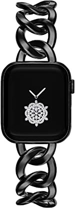 Kolgios 42/44/45/46mm Black Women Dressy Chain Durble Metal Smartwatch Bands Compatible for Apple Watch Bands Series 10/9/8/7/6/SE/5/4 Stylish Strap for Iwatch10/9/8 Women Gift