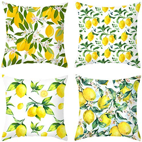 Ayoiow 4er Set Kissenbezug 40x40cm, Polyester Zierkissenbezüge Kissenhüllen 16x16 Inch Kissenhüllen Kissenbezüge Dekokissen Zitronen Muster