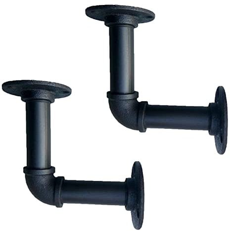 25mm Durchmesser Gusseisen Regalhalterungen Schwarzes Rohr Schwerlast Regalträger Dekorationen Wandhalterung für Küche, Garten, Geschäft, 2 Stück (250 × 120mm)