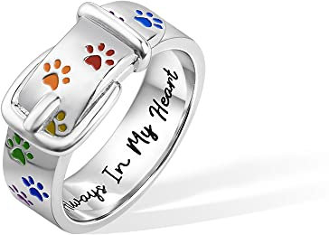 Anillo de plata de ley 925 con diseño de huella de perro, cachorro, gato, para amantes de las mascotas, con grabado personalizado de nombre, regalo para mujeres y niñas, Plata de ley