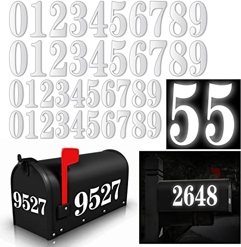 60 PCS White Mailbox Numbers, Vinyl Waterproof Mailbox Number Stickers for Outside, Address on House, Big Mail BOX Number, 6 Sets (3 x 4 sets, 4 x 2 set,0-9)