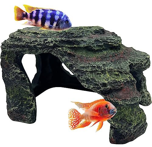 Aquarium Polyresin Aquatic Grey Slate Rock Plattform Cave Hide | Fish Tank Swim Through Ornament | Reptile Hideaway Dekoration