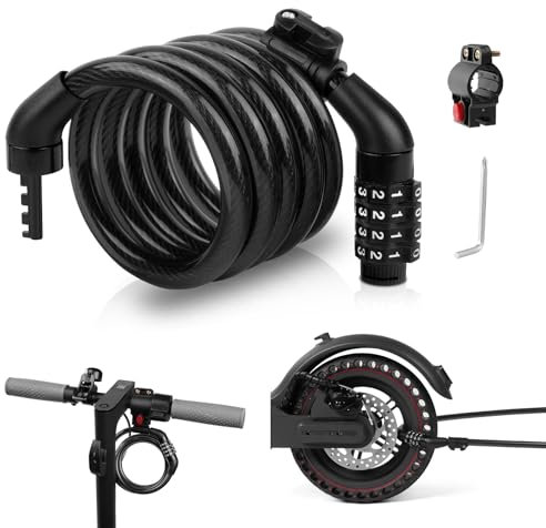 Ainiv E Roller Schloss, 4-stellige Fahrradschloss, 12mm/120CM Anti-Diebstahl Fahrrad Kabelschloss mit Zahlencode, Kombinationsschloss Kompatibel für XiaomiM365/Pro2/Max/Ninebot Essential Scooter