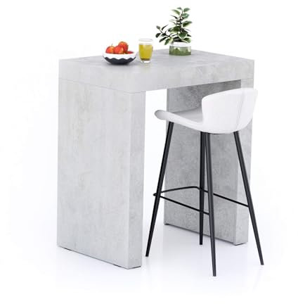 Mobili Fiver, Hochtisch Evolution, Grauer Beton mit Zwei Beinen, Laminiert, Made in Italy, Hochtisch 90x60x105,6 cm
