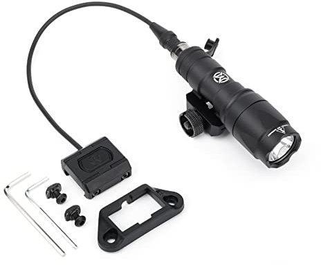 QIRUIMY M300A Linterna táctica con interruptor de almohadilla de presión, linterna de reconocimiento de 600 lúmenes para el sistema ferroviario M-lok Keymod de 20 mm Picatinib (Negro)