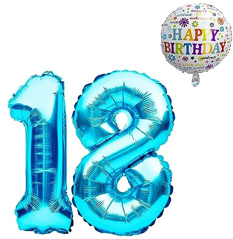 Luftballon 18. Geburtstag • XXL Riesen Folienballon SET • 101CM + 45CM Ballon + 5M Deko Band • Folienballon 18 • Helium geeignet • Wiederverwendbar • Geburtstagsdeko 18 • 18 Geburtstag Deko